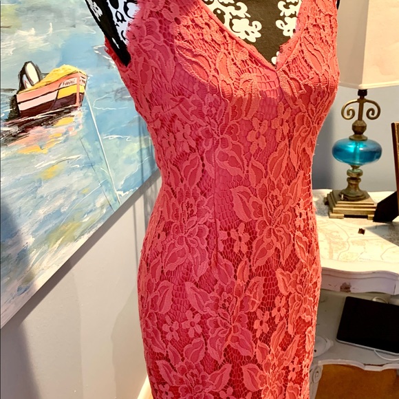 Adriana Papell Coral Lace Over-Lay Dress - Picture 4 of 7